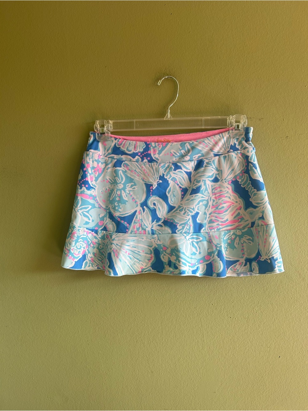 Lilly Pulitzer Blue Pink Mini Floral Ruffle Hem Tennis Skort Sz M